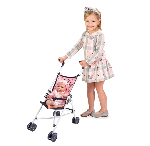 Arias mini sulankstomas lėlių sportinis vežimėlis – rožinė/tamsiai mėlyna, 58 cm rankena