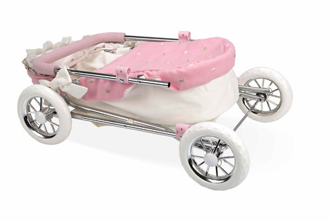 Arias taškuotas lėlių vežimėlis su stogeliu, sulankstomas, 55 cm vaikams