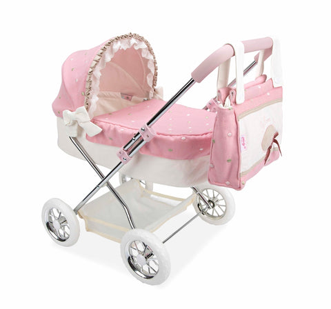 Arias taškuotas lėlių vežimėlis su stogeliu, sulankstomas, 55 cm vaikams