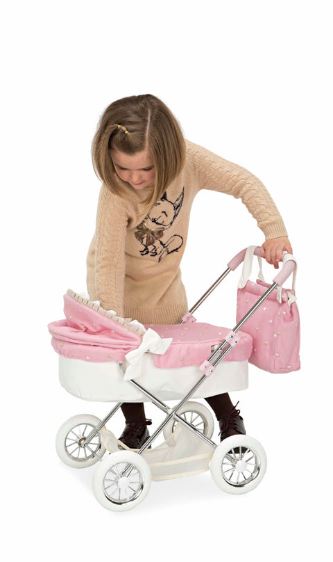 Arias taškuotas lėlių vežimėlis su stogeliu, sulankstomas, 55 cm vaikams