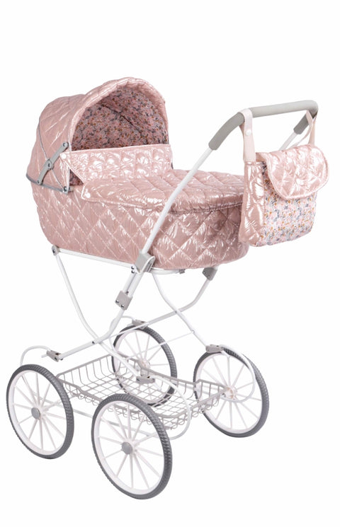 Arias lėlių vežimėlis blizgus, rožinis, 90 cm, su rankine, sulankstomas