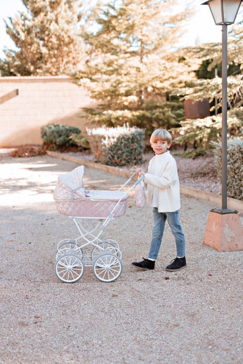 Arias lėlių vežimėlis blizgus, rožinis, 90 cm, su rankine, sulankstomas