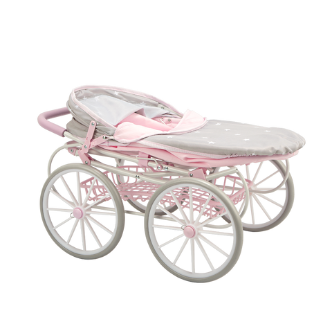 Arias Emma lėlių vežimėlis su stogeliu ir rankine, 56 cm, sulankstomas, pastelinė rožinė ir pilka