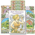 Art Nouveau Lenormand kortų rinkinys su dekoratyvia dėžute ir keliomis iliustruotomis kortomis gėlių ir numerių motyvais