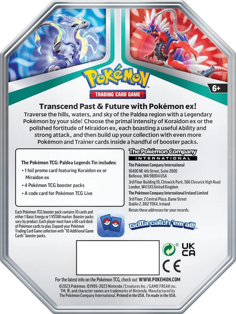 Pokémon TCG Miraidon EX Paldea Legends metalinė dėžutė + 4 boosteriai