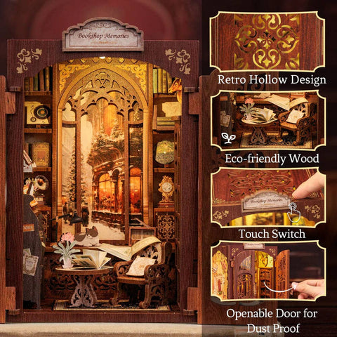 Bookshop Memories medinis knygų kampelis su LED, DIY rinkinys