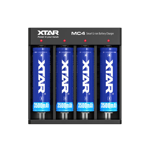 XTAR MC4 išmanus 4 lizdų Li-ion baterijų įkroviklis USB