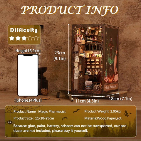 Book Nook medinė diorama su LED – Magic Pharmacist, 282 det., 23×11×18 cm