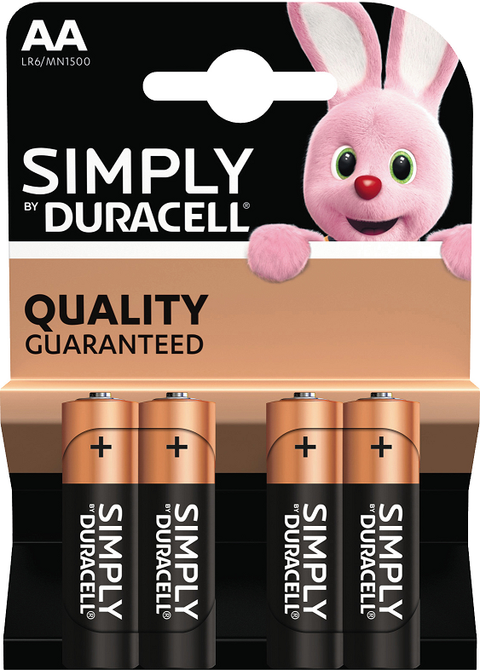 Duracell Simply AA šarminės baterijos, 4 vnt., ilgo veikimo