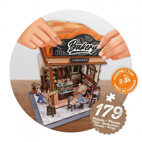 Medinė miniatiūrinė kepyklėlė – 179 detalių diorama dėlionė su LED, 10+