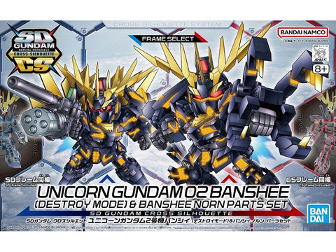 Bandai SD Gundam CS Unicorn 02 Banshee Destroy Mode + Norn Gunpla rinkinys