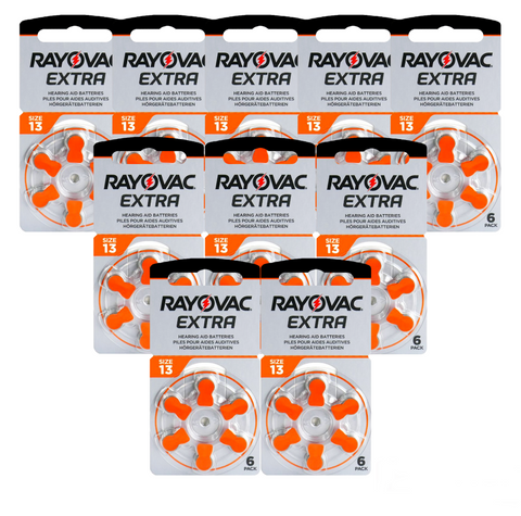 Rayovac Extra Advanced 13 klausos aparatų baterijos, 60 vnt.