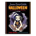 Helovino spalvinimo knyga Jasmine Becket-Griffith, juodas viršelis su gotiška mergina, dryžuotos kojinės ir lėlė