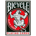 Bicycle žaidimo kortos Black Tiger, juoda-raudona dėžutė su baltu grėsmingu tigru viduryje ir „Playing Cards“ užrašu
