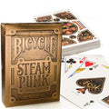 Bicycle Steam Punk lošimo kortos su bronzine dėkle ir išskleistu kaladės fanu, dekoruotos steampunk motyvais