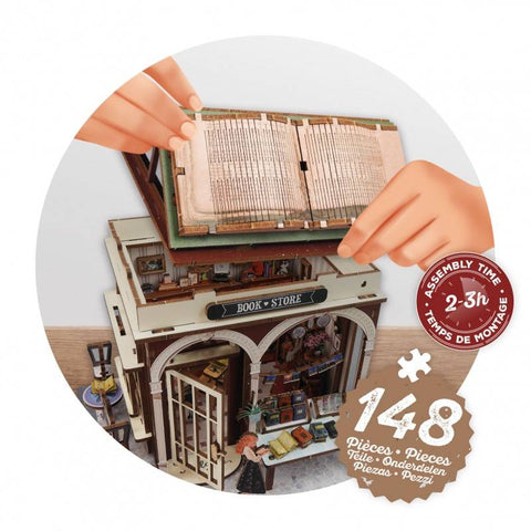 Miniatiūrinis knygynas – medinė 3D diorama dėlionė su LED, 148 det.