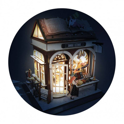 Miniatiūrinis knygynas – medinė 3D diorama dėlionė su LED, 148 det.