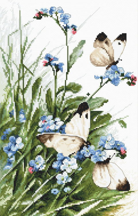 Butterflies and Bluebird Flowers SLETI939 - siuvinėjimo kryželiu rinkinysHOBI.LT 🇱🇹