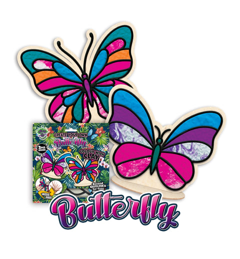 Splat Planet modelino rinkinys „Drugeliai“ – medinės figūrėlės, 6 spalvos, 3D kontūrai