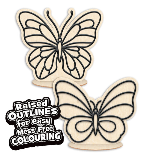 Splat Planet modelino rinkinys „Drugeliai“ – medinės figūrėlės, 6 spalvos, 3D kontūrai