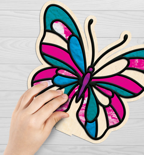 Splat Planet modelino rinkinys „Drugeliai“ – medinės figūrėlės, 6 spalvos, 3D kontūrai