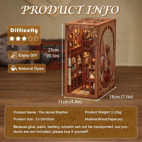 Slaptasis ritmas: medinis knygų intarpas su LED, DIY, 355 d., 23×11×18 cm