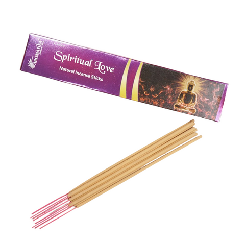 Smilkalai Spiritual Love (Aromatika) violetinėje dėžutėje su rausvais galiukais, atidengti stiebeliai išdėstyti šonu