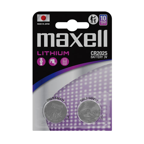 Maxell CR2025 3V ličio monetinės baterijos, 2 vnt., saugi pakuotė