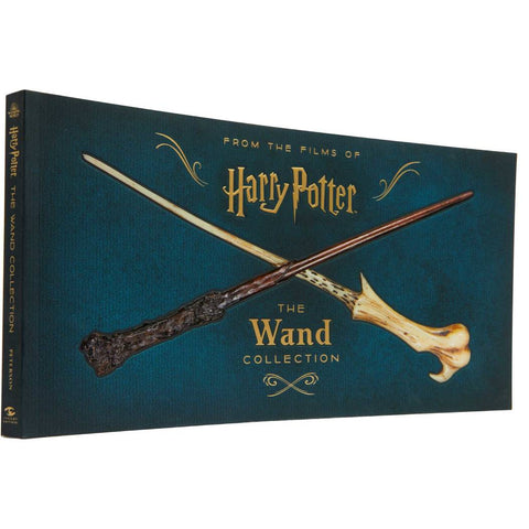 Harry Potter lazdelių rinkinys: tamsiai žydra kolekcijos dėžutė su dviem kryžmai išdėstytais, skirtingos tekstūros lazdelėmis