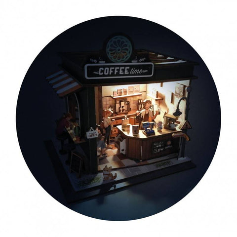 Miniatiūrinė kavinės diorama-dėlionė su LED, 120 dalių (10+)