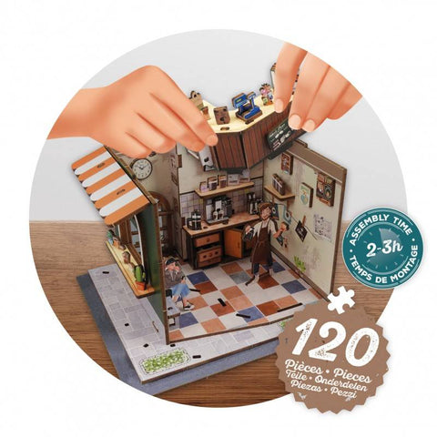 Miniatiūrinė kavinės diorama-dėlionė su LED, 120 dalių (10+)