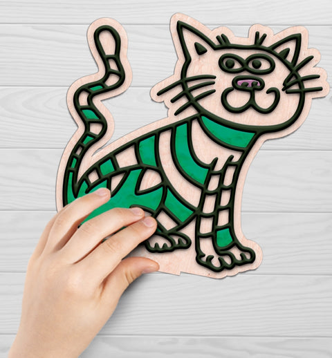 Splat Planet kūrybinis modelino rinkinys vaikams su medinėmis katėmis, 6 spalvos, 3D kontūrai