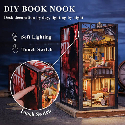 Medinė Book Nook diorama Paslaptingas traukinys su LED, surinkimo rinkinys