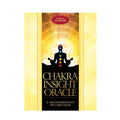 Chakra Insight Oracle kortos, Caryn Sangster 49 kortų rinkinio aukso geltono viršelio priekinis vaizdas su siluetu ir čakrų simboliais