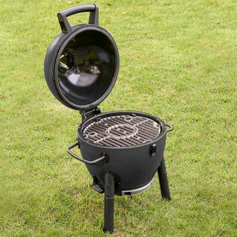 Kompaktiška kamado anglinė kepsninė 35 cm su ketaus grotelėmis rūkymui