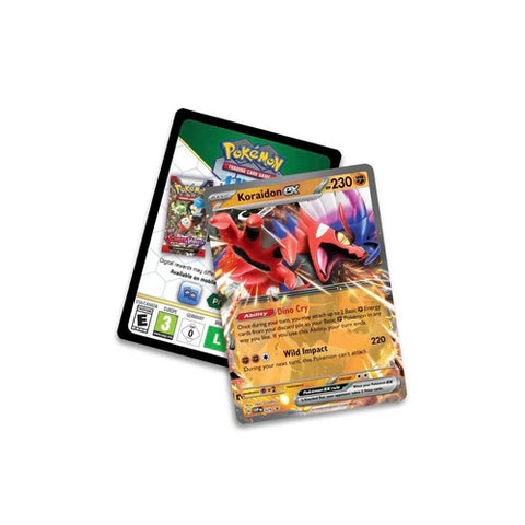 Pokémon TCG Paldea Legends: Koraidon EX metalinė dėžutė (4 boosteriai)