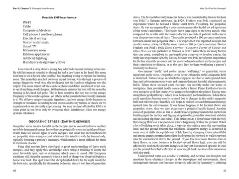 Knyga atversta 40–41 p.: 3 skyrius apie elektromagnetinius trikdžius ir geopatinį stresą, matomas šaltinių sąrašas