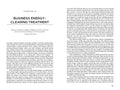 Knyga: atverstas puslapis su 10 skyriumi Business Energy‑Clearing Treatment, matoma antraštė ir pradinės teksto kolonos bei leidimo vidinis maketas