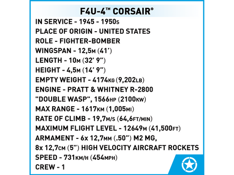 COBI F4U-4 Corsair 1:32 konstruktorius – 520 detalių, 8+