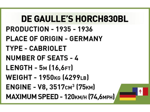 COBI konstruktorius Horch 830BL „De Gaulle“, 1:35, 224 detalės