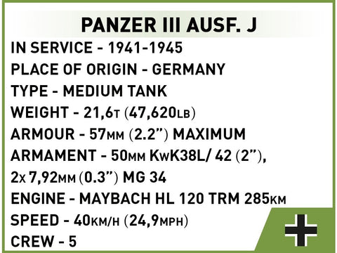 COBI Panzer III Ausf. J tanko konstruktorius 1:48, 292 detalių