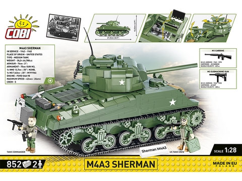 COBI M4A3 Sherman tanko konstruktorius, 1:28, 852 detalių