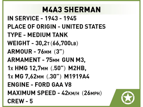 COBI M4A3 Sherman tanko konstruktorius, 1:28, 852 detalių