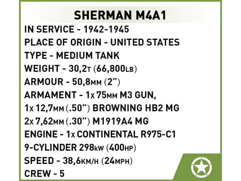 COBI konstruktorius Sherman M4A1 tankas 1:48, 312 detalių (2715)