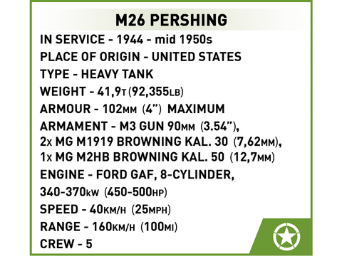 COBI konstruktorius M26 Pershing T26E3 tankas, 1:28, 904 det.