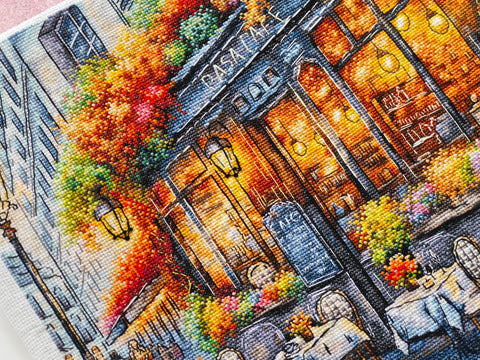 Rudens kava – kryželiu siuvinėjimo rinkinys, 29x29 cm, Aida 16