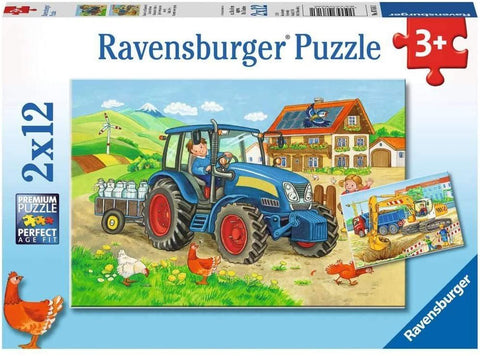 Ravensburger: Construction site and Farm 2 x 12 Puzzles - RAVENSBURGER dėlionė - HOBI.LT 🇱🇹