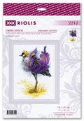 Kryželių rinkinys Riolis, violetinės ir geltonos karūnuotos gervės motyvas, 18×24 cm pakuotės priekinė dalis