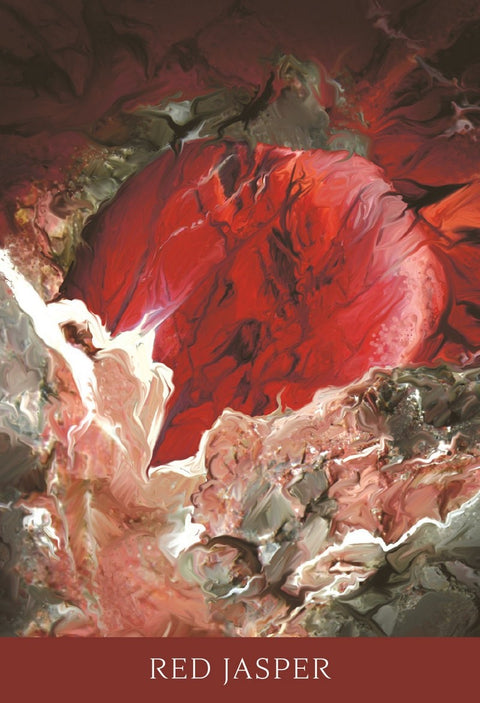 Paveikslas Red Jasper, raudonos ir smėlio atspalvių abstrakti akmens tekstūra ant vertikalios drobės, moderniam interjerui