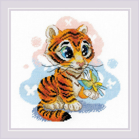 RIOLIS: Curious Little Tiger siuvinėjimo rinkinys iš RIOLIS Nr.: 1976 - HOBI.LT 🇱🇹